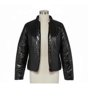 Club Paradise Shiny Black Puffer Jacket Small Glossy Quilted Y2K Streetwear